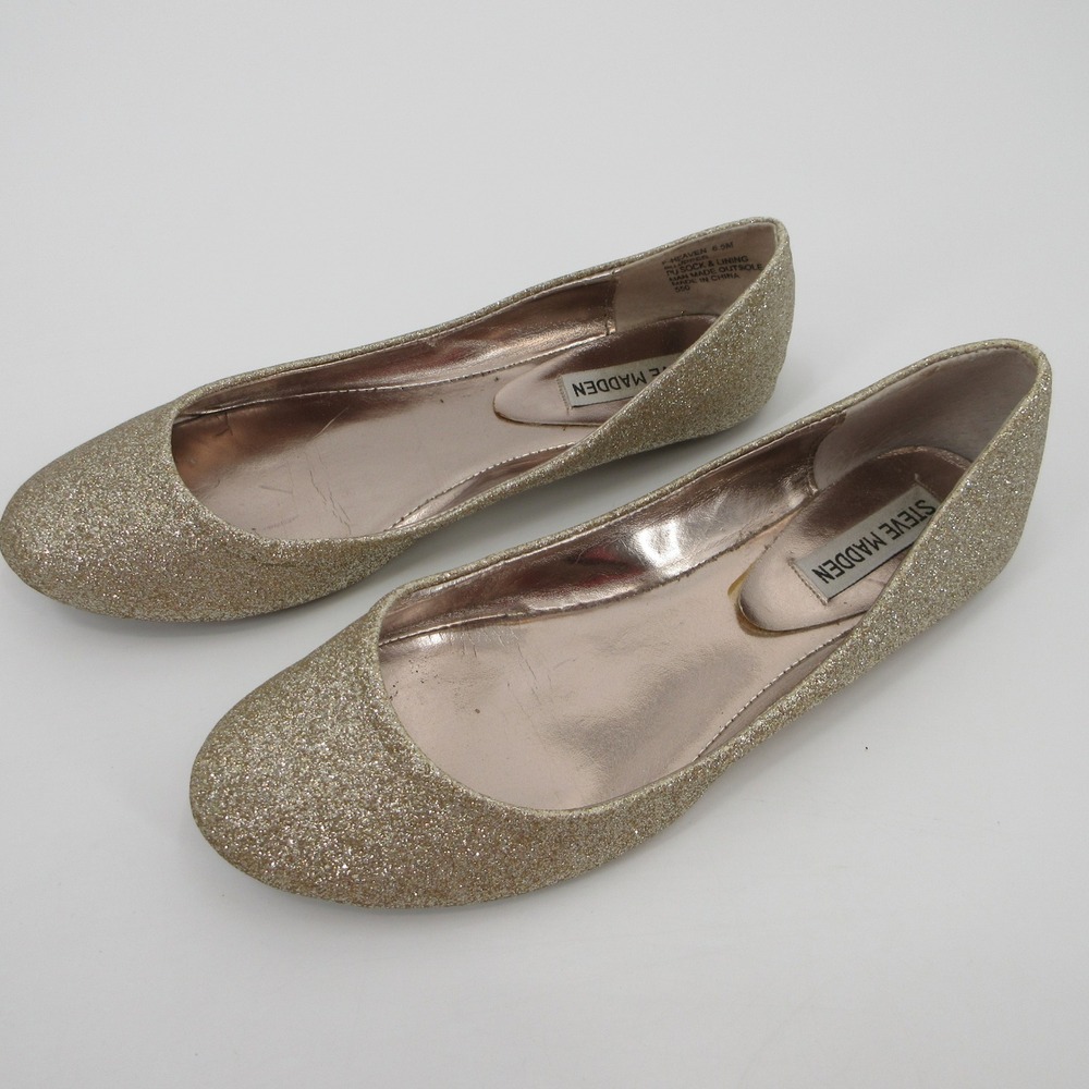 Steve Madden P-Heaven Womens 6.5M Champagne Gold Glitter Ballet Flats Sparkle